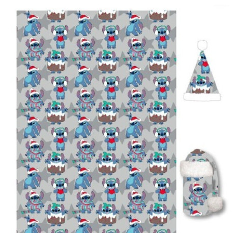 Set plaid+bonnet de noël - Stitch Noël Avec Pompom - 100 cm x 140 cm