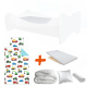 Pack 7en1 Lit Junior blanc 140 cm avec Matelas + Oreiller + Couette + Taie+ Housse de couette +Drap housse