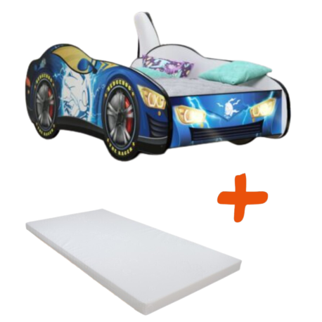 Lit et Matelas - Lit Enfant - Racing Car Hero Led Voiture Sonic - 160x80 cm