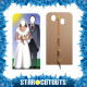 Figurine en carton mariage couple de mariés robe blanche et costume noir 186 cm