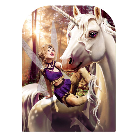 Figurine en carton Passe tête Licorne et fée fantasy 131 cm