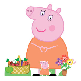 Figurine en carton Peppa Pig - Maman Pig panier de fruits et légumes - Haut 95 cm