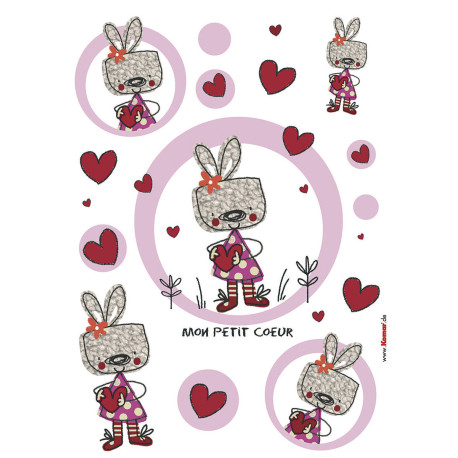 Mon Petit Coeur, Sticker mural lapin avec robe violette à pois - 50x70 cm