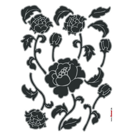 Tiffany, Sticker mural fleurs noires et grises - 50x70 cm