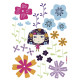 Flowerine, Sticker mural petite fille robe violette entourées de fleurs colorées - 50x70 cm