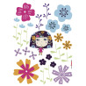 Flowerine, Sticker mural petite fille robe violette entourées de fleurs colorées - 50x70 cm