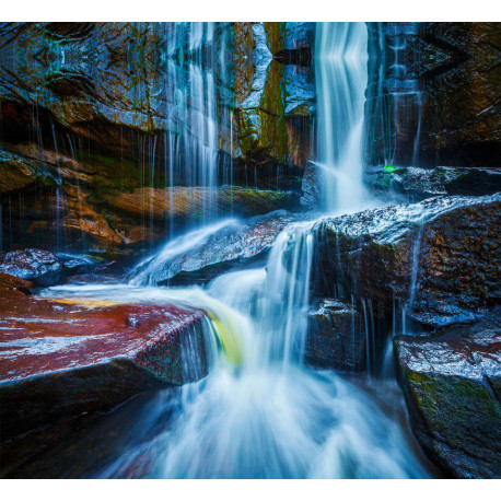Rideau imprimé cascade et chutes d'eau sur rocher mulitocolore d'280x245 cm, 2 parts