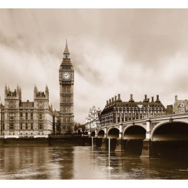 London, rideau imprimé La Tamise et Big ben couleur sépia noir et blanc 280x245 cm, 2 parts