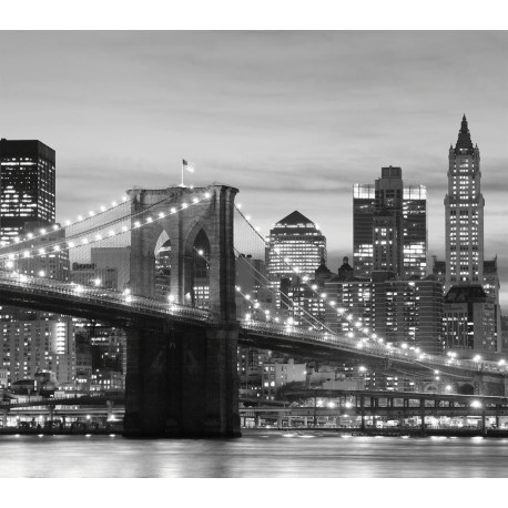 Rideau imprimé New York pont de Brooklyn illuminé photo en noir et blanc280x245 cm, 2 parts