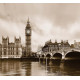 London, rideau imprimé Big Ben et la Tamise en noir et blanc sépia 280x245 cm, 2 parts