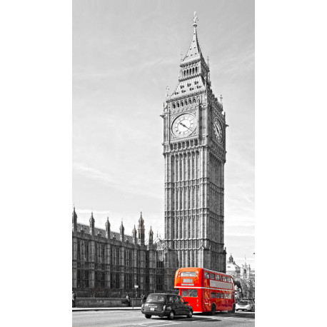 Big Ben London, rideau imprimé avec bus anglais rouge 140x245 cm, 1 part