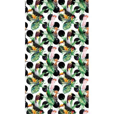 Foliage, rideau imprimé oiseaux perruches et perroquets multicolores 140x245 cm, 1 part
