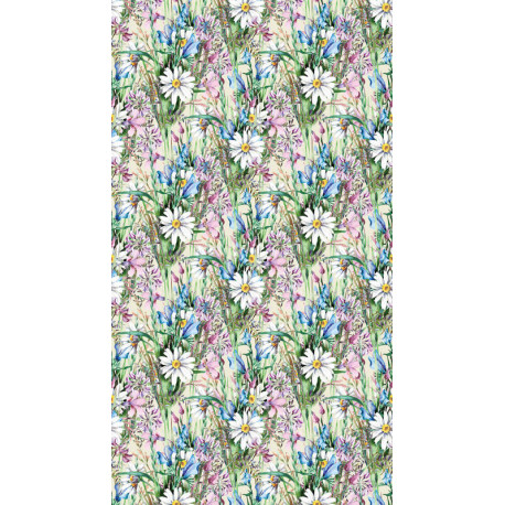 Rideau imprimé pâquerettes et fleurs violettes 140x245 cm, 1 part