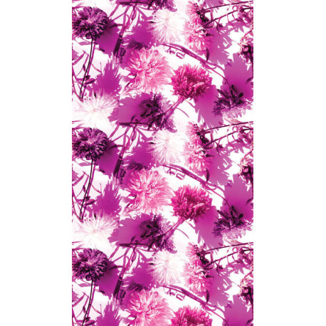 rideau imprimé fleurs fushia sur fond blanc 140x245 cm, 1 part