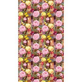 Rideau imprimé fleurs roses et jaunes et papillons 140x245 cm, 1 part