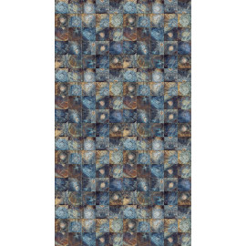 Creative, rideau imprimé mosaïque carrés en bois couleur bleue 140x245 cm, 1 part