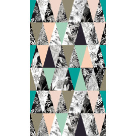 Creative, rideau imprimé motifs triangles colorés et oiseaux noir et blanc 140x245 cm, 1 part