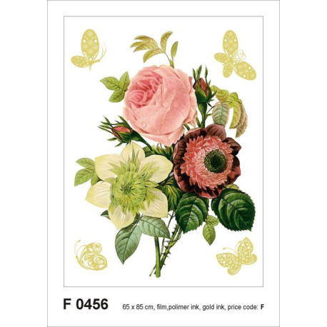 Sticker mural - Bouquet et Papillons dorés - 65 x 85 cm