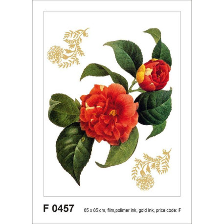 Red flower with golden elements, Grand sticker mural 65 x 85 cm