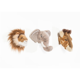 Coffret 3 Mini Peluches trophée Safari Lion, Elephant et Girafe