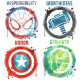 Stickers Avengers repositionnables 4 Logo des Super-héros en dessin Marvel 92,7CM X 21,9CM