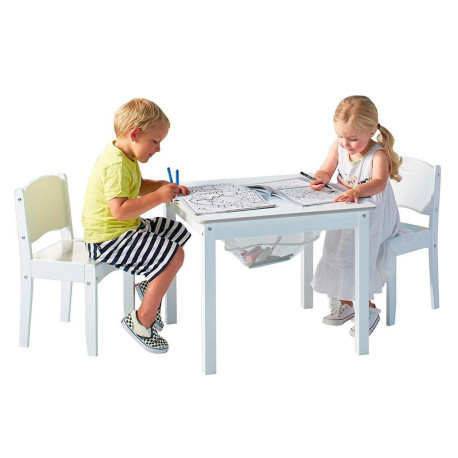 Ensemble Table de jeu enfant avec rangement et 2 chaises enfant Blanche