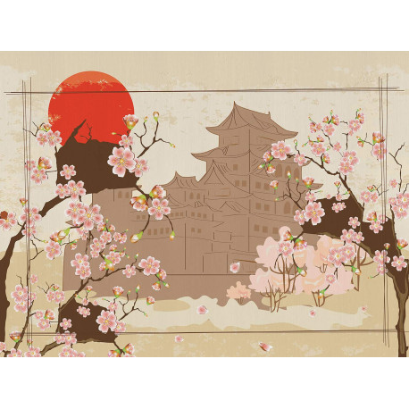 Papier peint mural intisse cerisiers du japon en fleur 360x270 cm