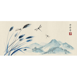Photo murale intissé paysage japonais à la gouache 202 x 90 cm