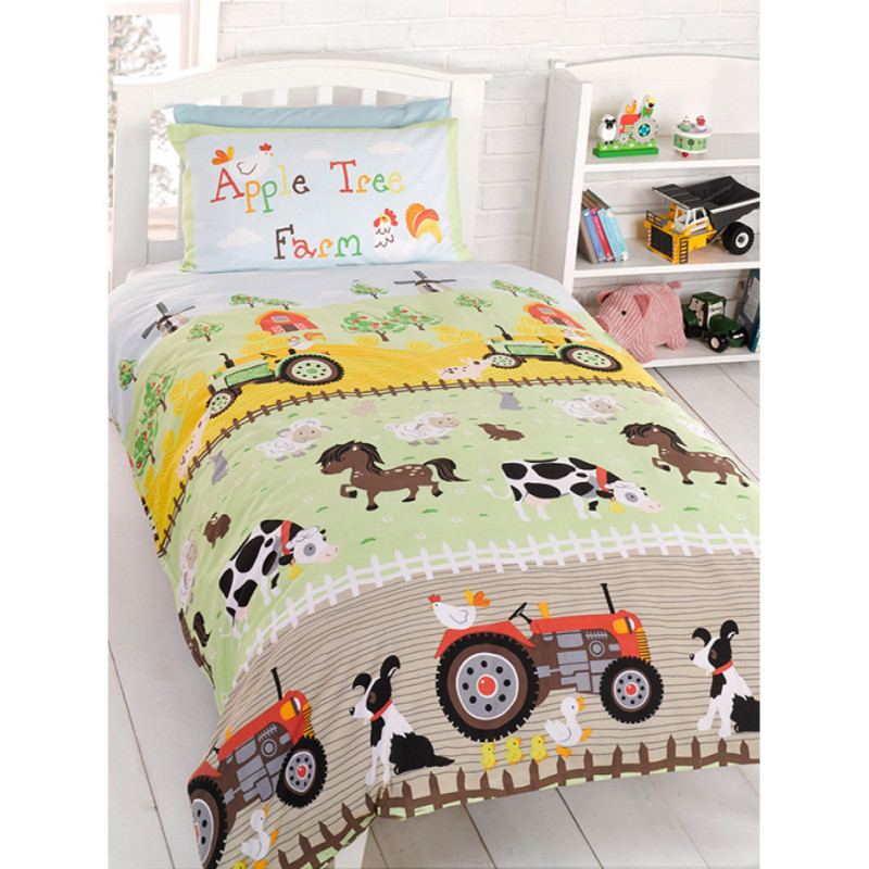Parure de lit Junior Animaux de la ferme 120 cm x 150 cm  Parure de lit  enfant sur drap housse, plaid, housse de couette sur Déco de Héros