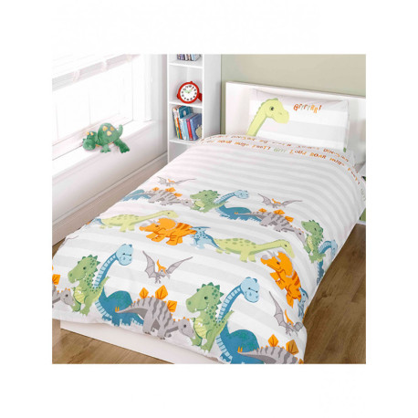 Parure de lit Dinosaures blanche 120 cm x 150 cm  Parure de lit enfant sur  drap housse, plaid, housse de couette sur Déco de Héros