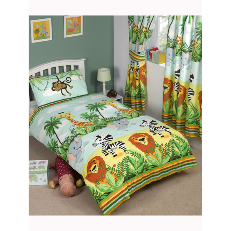 Parure de lit Animaux de la jungle 120 cm x 150 cm  Parure de lit enfant  sur drap housse, plaid, housse de couette sur Déco de Héros