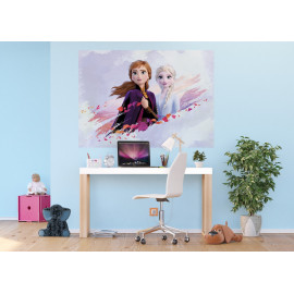 Poster intissé Disney La Reine des Neiges 2 modèle Anna et Elsa sur fond bleu vue bureau