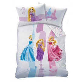 Parure de lit réversible Princesses Disney - modèle Cendrillon, Raiponce et La belle au bois dormant