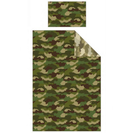 Housse de couette réversible et taie d'oreiller camouflage militaire vert