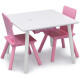 Table blanche avec rangement et deux chaises roses Signature Delta Children