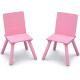 Table blanche avec rangement et deux chaises roses Signature Delta Children
