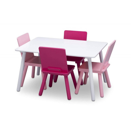 Table blanche et quatre chaises roses Signature Delta Children
