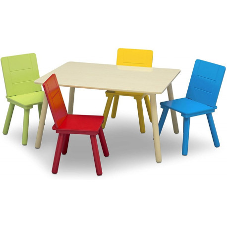 Table bois et quatre chaises multicolores Signature Delta Children