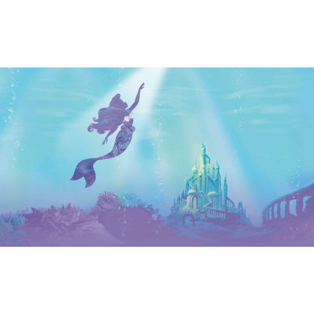 Fresque murale adhésive géante Disney La Petite Sirène sous la mer avec fond château - 3.2 m x 1.83 m