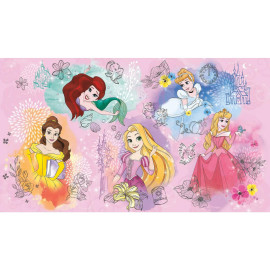 Fresque murale adhésive géante Disney 5 Princesses et leurs amis Belle, Cendrillon, Raiponce, Aurore et Ariel