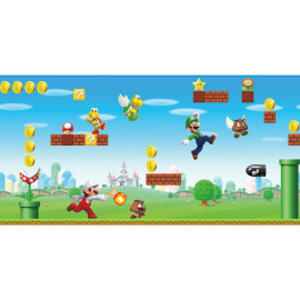 Frise adhésive Mario Bros. scène de jeu NINTENDO - 45,72 cm x 5.74 m