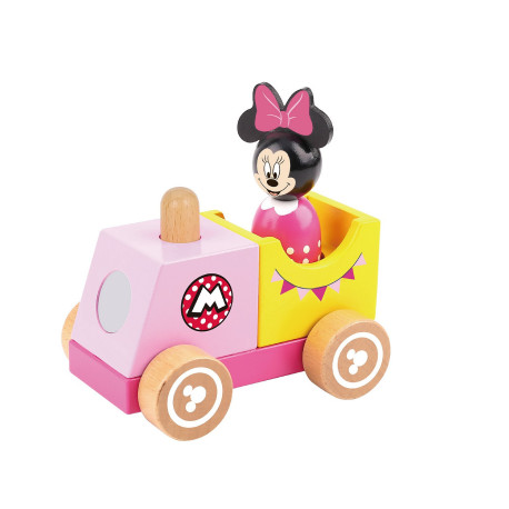 Disney Minnie Mouse Train en bois Multicolore, fait du bruit quand on appuie sur la cheminée- 13x9,3x10,5 cm