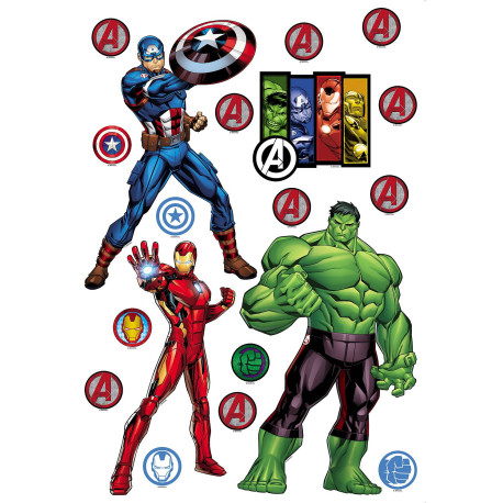 Stickers Marvel Avengers 3 personnages Captain America, Hulk, Iron Man - Planche de 42.5 CM x 65 CM