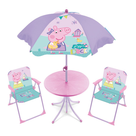 Set de jardin avec une table et 2 chaises et parasol Peppa Pig