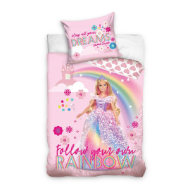 Parure de lit Barbie Mattel robe de fée avec baguette magique et château de princesse 140x200cm