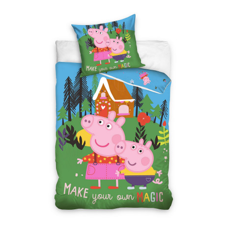 Parure de lit Peppa Pig "décor foret et chalet de montagne" Nickelodeon 140x200cm