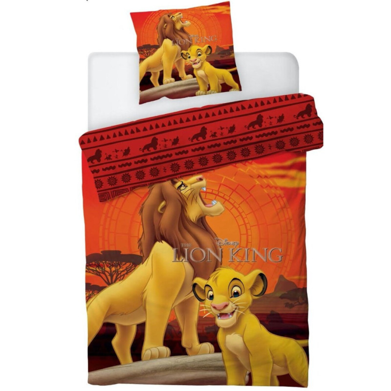 Parure de lit réversible - Le roi lion Simba et Mufasa - 140 cm x