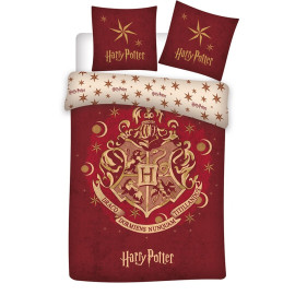 Parure de lit réversible - Harry Potter, les 4 maisons rouge -140 cm x 200 cm
