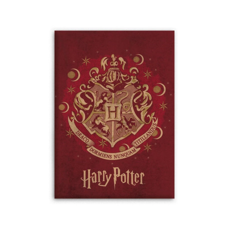 Plaid polaire Harry Potter le logo de Poudlard sur fond rouge 100x140cm