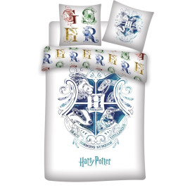 Parure de lit réversible - Harry Potter, les 4 maisons blanc-140 cm x 200 cm